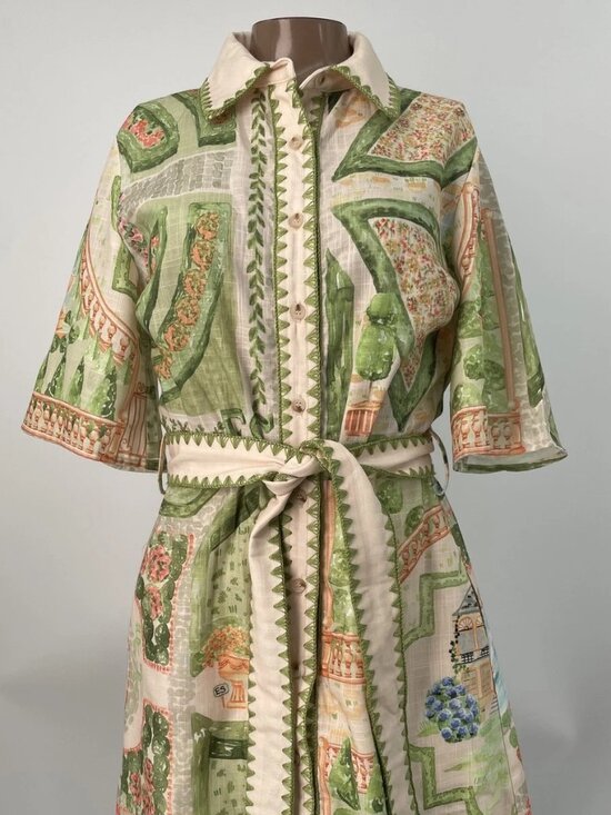 En Saison Dresses & Skirts - En Saison Womens Mini Shirt Dress Green/Multi Size S Sariyah Belted Button Up